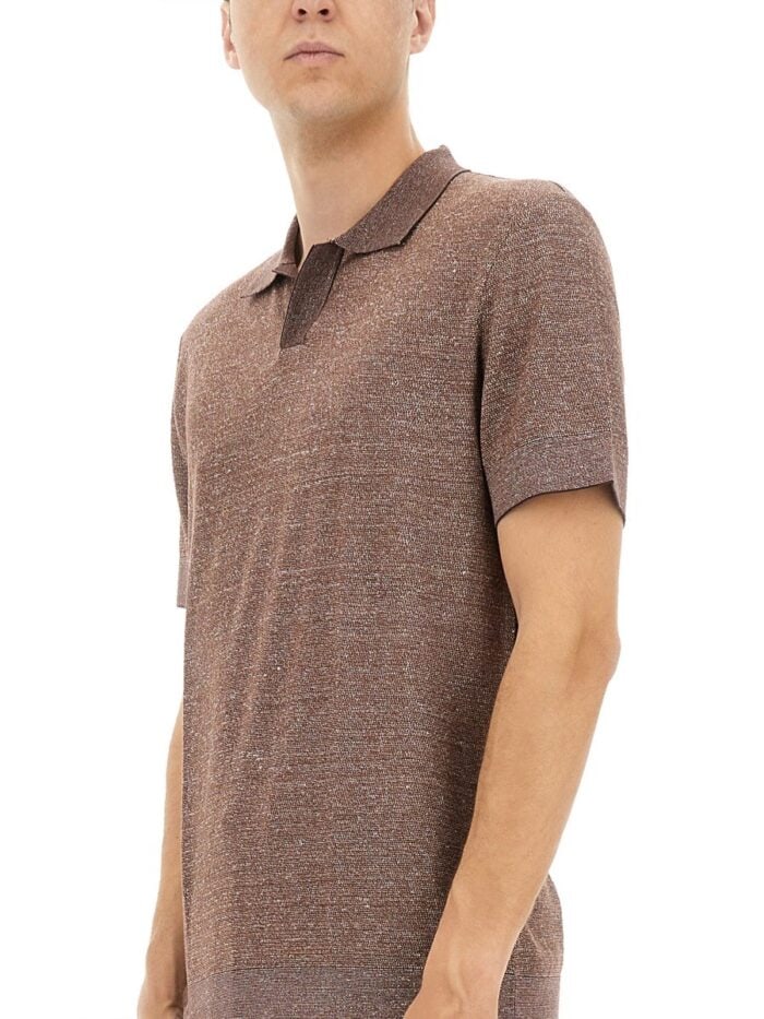 BOSS CAMEL POLO SHIRT IN COTTON, LINEN AND SILK