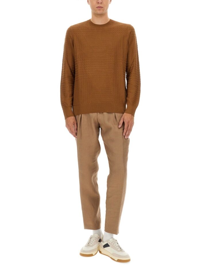 BOSS CAMEL PRINCE OF WALES CHECKED SILK SWEATER