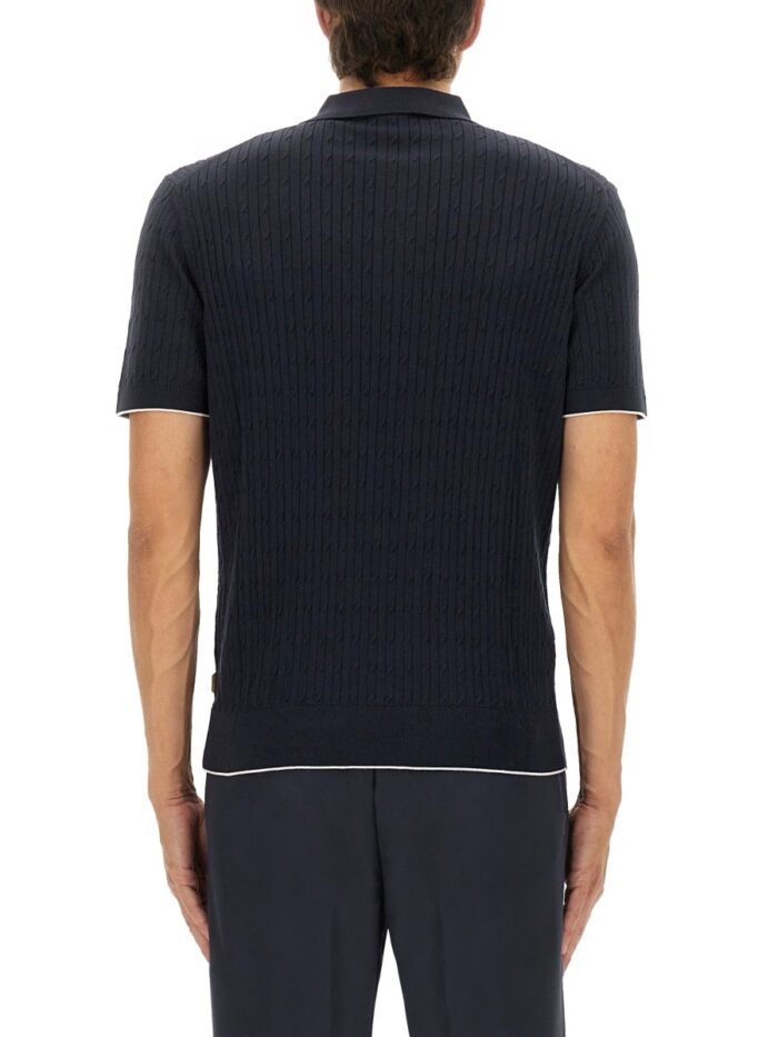 BOSS CAMEL SILK AND COTTON BRAIDED POLO SHIRT