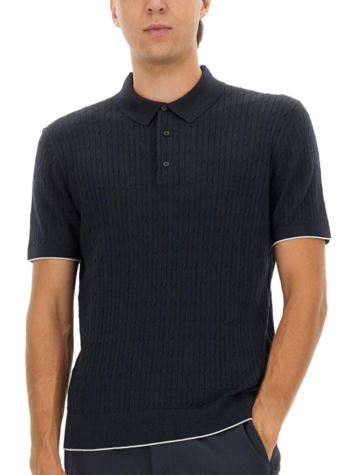 BOSS CAMEL SILK AND COTTON BRAIDED POLO SHIRT