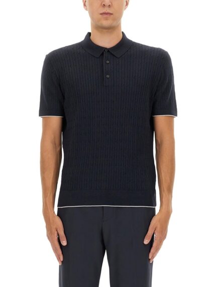 BOSS CAMEL SILK AND COTTON BRAIDED POLO SHIRT