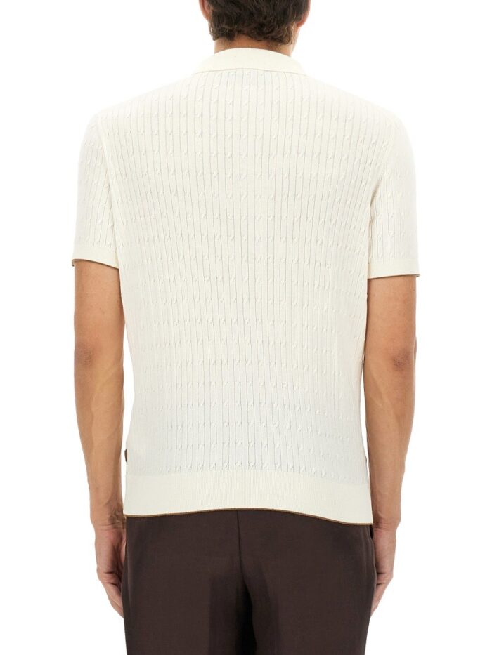 BOSS CAMEL SILK AND COTTON BRAIDED POLO SHIRT