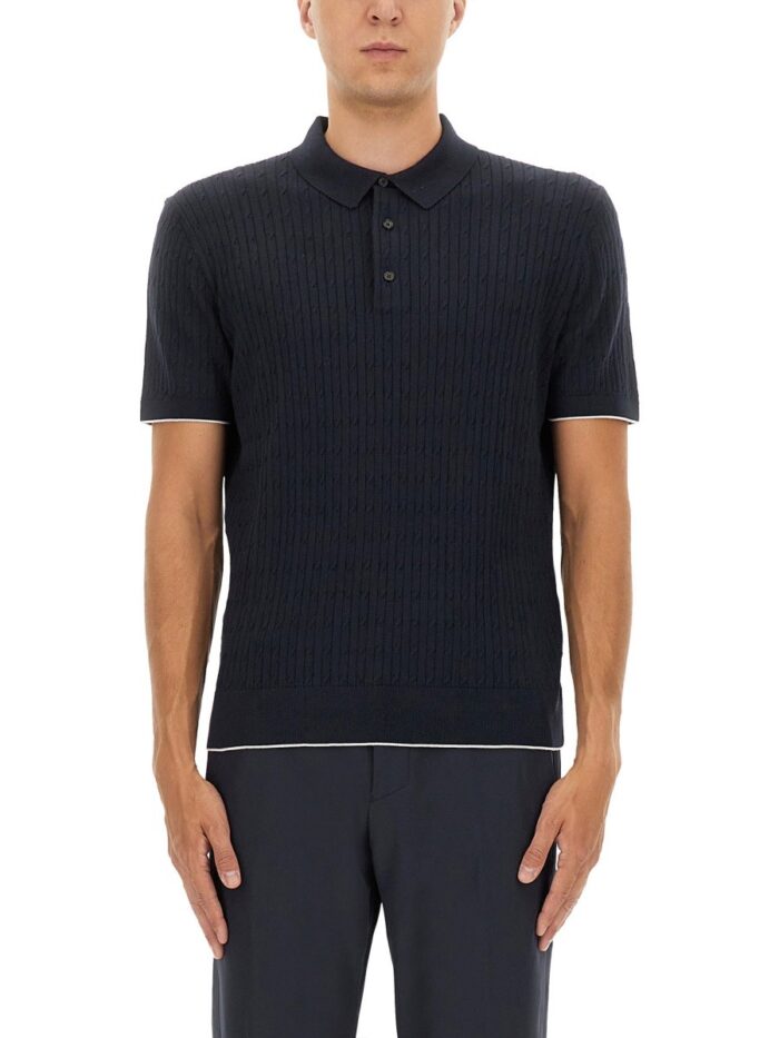 BOSS CAMEL SILK AND COTTON BRAIDED POLO SHIRT