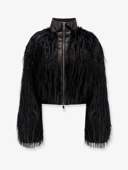 Boss Cecool Faux Leather Jacket With Feathers