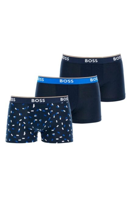 BOSS Dark Blue And Patterned Slim Fit Boxer Set 3 Pieces Stretch Cotton