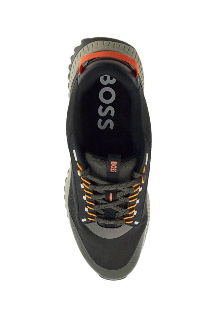 BOSS Dark Grey Breathable Sneakers With Orange Details Ttnm Evo_runn_rsgtx
