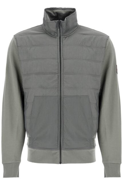 BOSS Gray Quilted High Collar Zip Sweatshirt