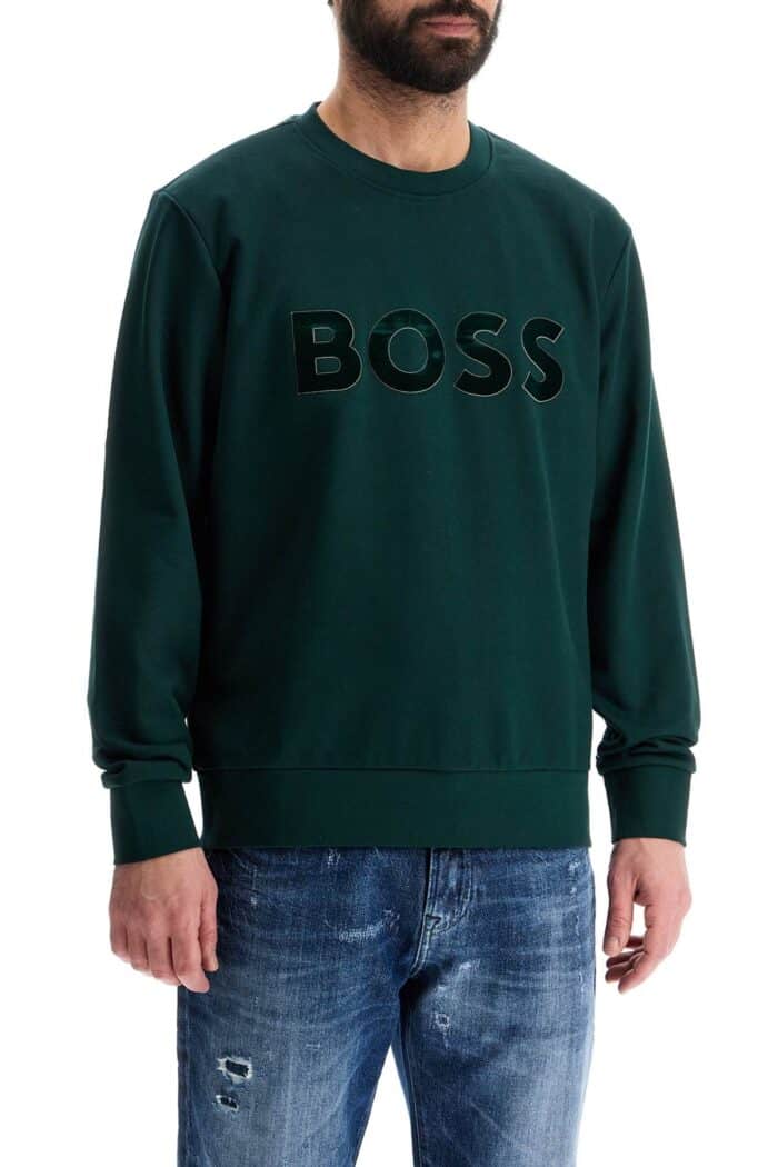 BOSS Green Crew Neck Cotton Sweatshirt With Long Sleeves