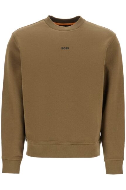 BOSS Men's Long Sleeve Crew Neck Sweatshirt Olive Green Cotton