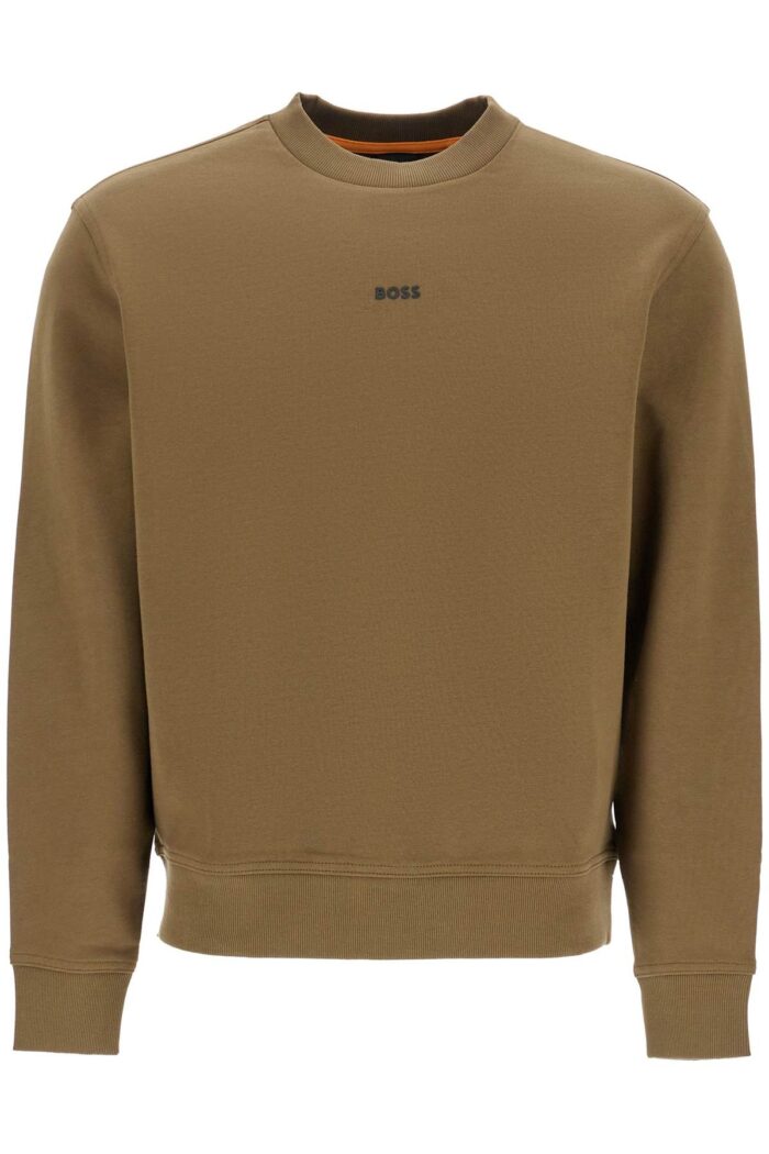 BOSS Men's Long Sleeve Crew Neck Sweatshirt Olive Green Cotton