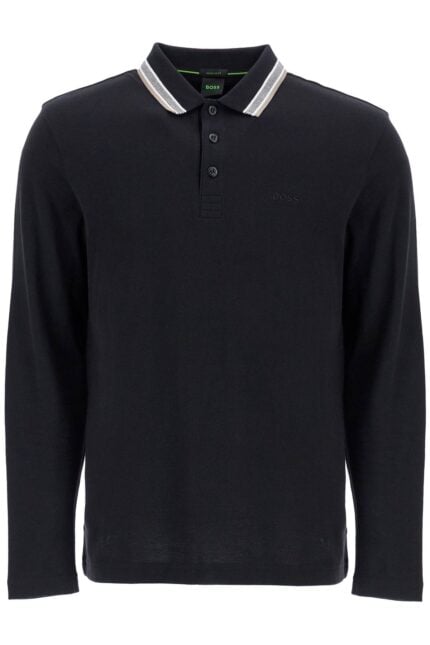 BOSS Men's Long Sleeve Loose Fit Polo Dark Gray Cotton