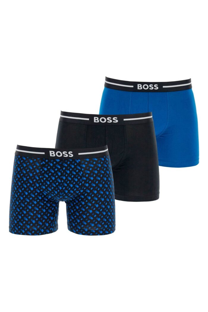 BOSS Men's Multicolor Cotton Boxer With Geometric Design, 3 Pieces, Loose Fit