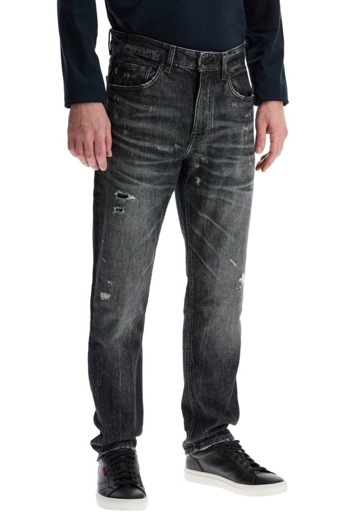 BOSS Regular Taper Jeans Mid Rise Charcoal Cotton Elastane