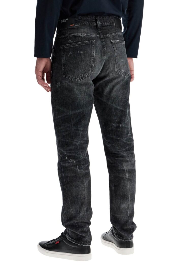 BOSS Regular Taper Jeans Mid Rise Charcoal Cotton Elastane