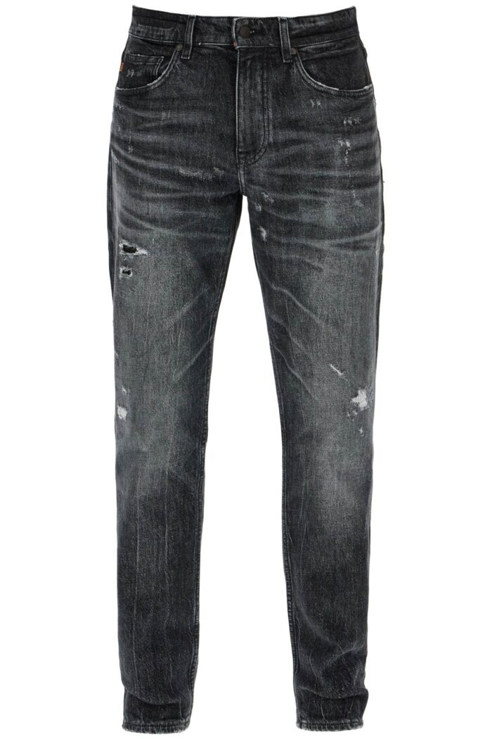 BOSS Regular Taper Jeans Mid Rise Charcoal Cotton Elastane