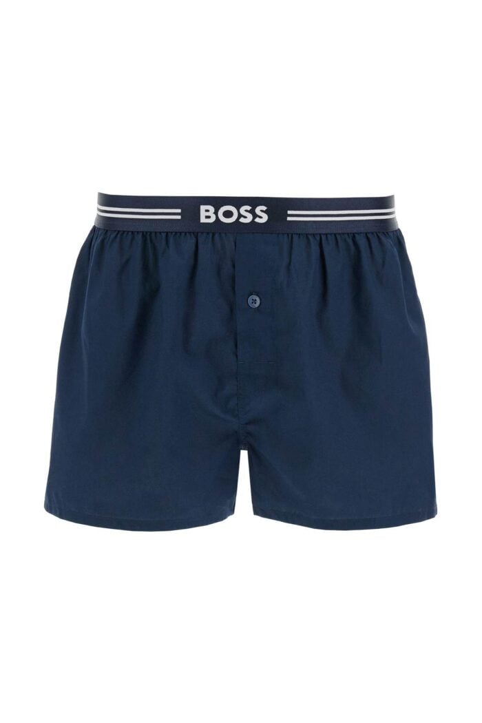 BOSS Set 3 Boxer Uomo Cotone Blu Scuro Righe Quadretti Vita Elastica Aw2024