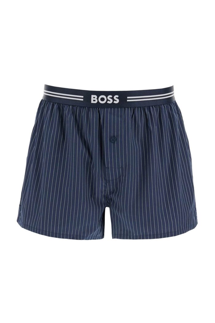 BOSS Set 3 Boxer Uomo Cotone Blu Scuro Righe Quadretti Vita Elastica Aw2024