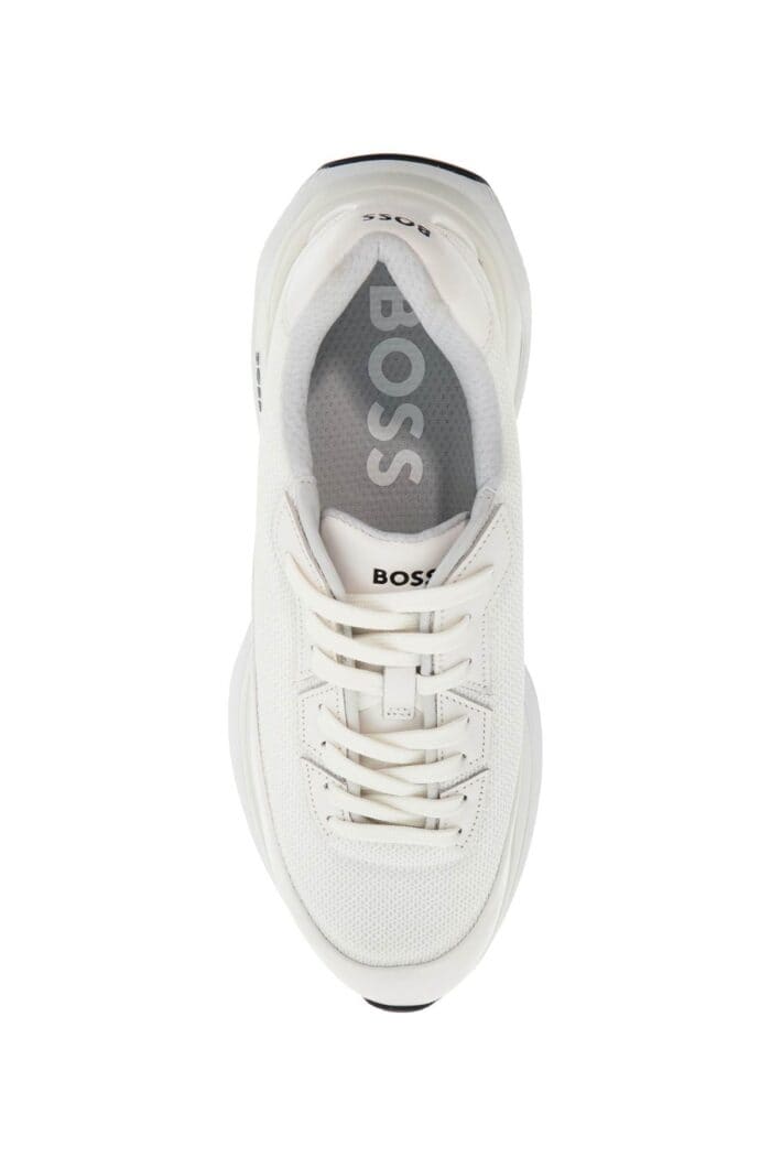 BOSS White Cotton Void_runn_ltny Sneakers With Hook-and-loop Closure