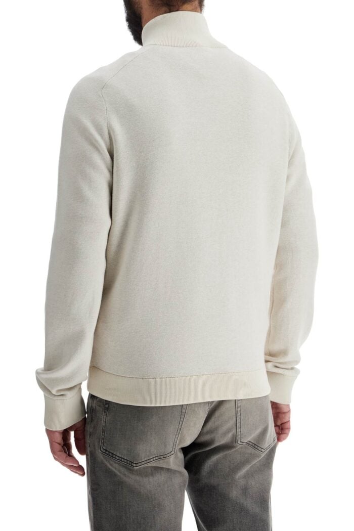 BOSS White Slim Fit Cotton And Wool Zip-up Sweatshirt