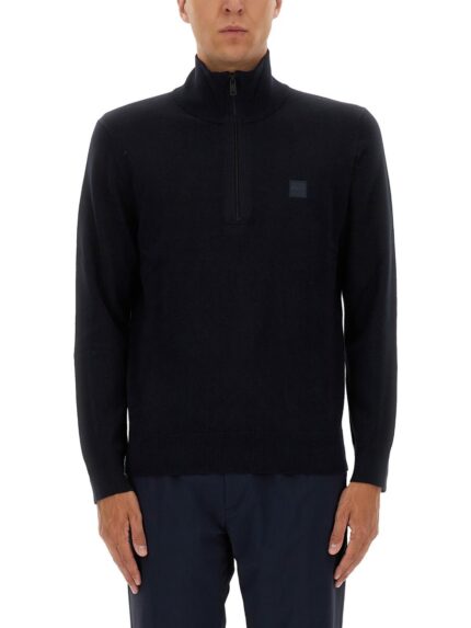 Boss ZIPPERED SWEATER WITH LOGO PATCH