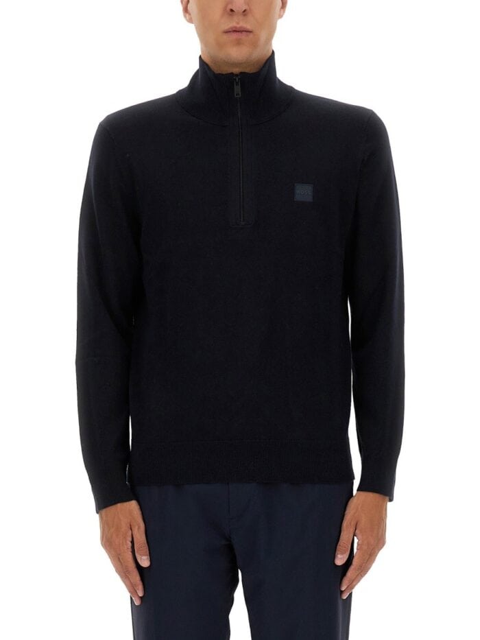 Boss ZIPPERED SWEATER WITH LOGO PATCH