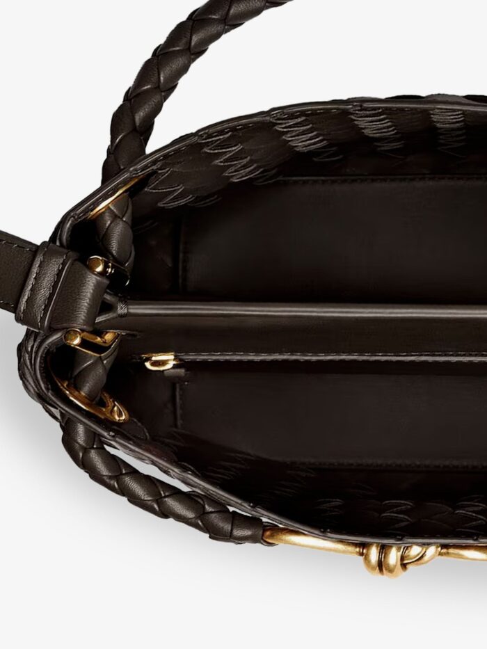 Bottega Veneta Andiamo Bucket Leather Crossbody Bag With Intrecciato Pattern