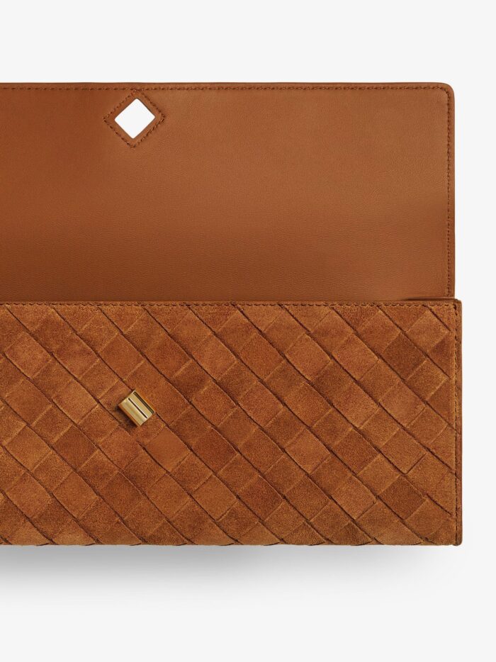 Bottega Veneta Andiamo Clutch Suede Handbag With Intrecciato Motif
