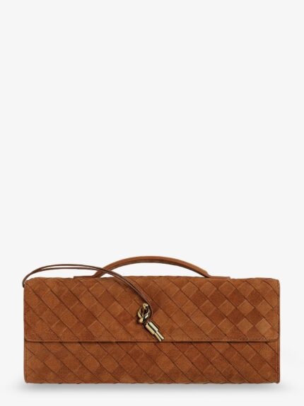 Bottega Veneta Andiamo Clutch Suede Handbag With Intrecciato Motif