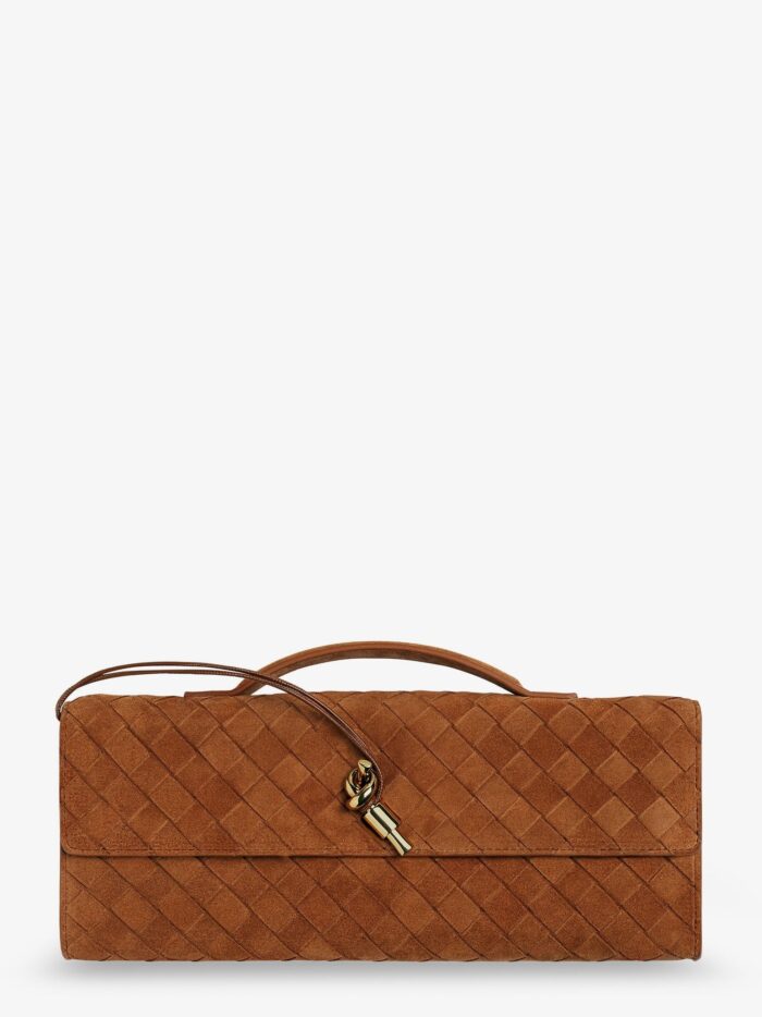 Bottega Veneta Andiamo Clutch Suede Handbag With Intrecciato Motif