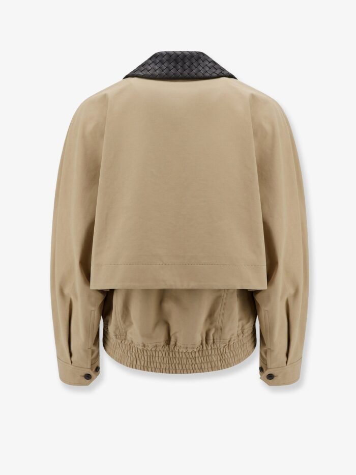 Bottega Veneta Cotton Jacket With Intrecciato Leather Collar