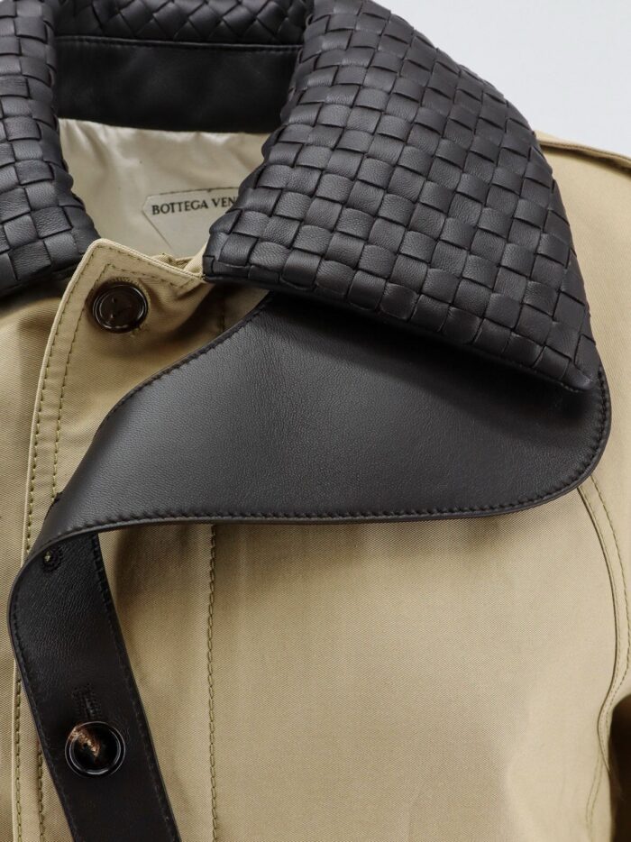 Bottega Veneta Cotton Jacket With Intrecciato Leather Collar