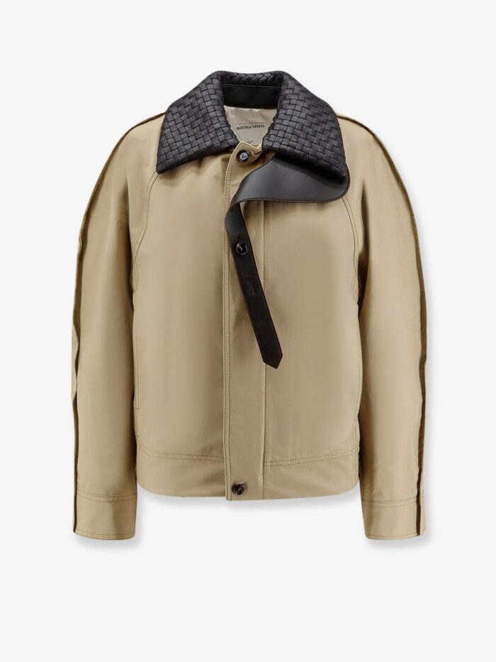 Bottega Veneta Cotton Jacket With Intrecciato Leather Collar