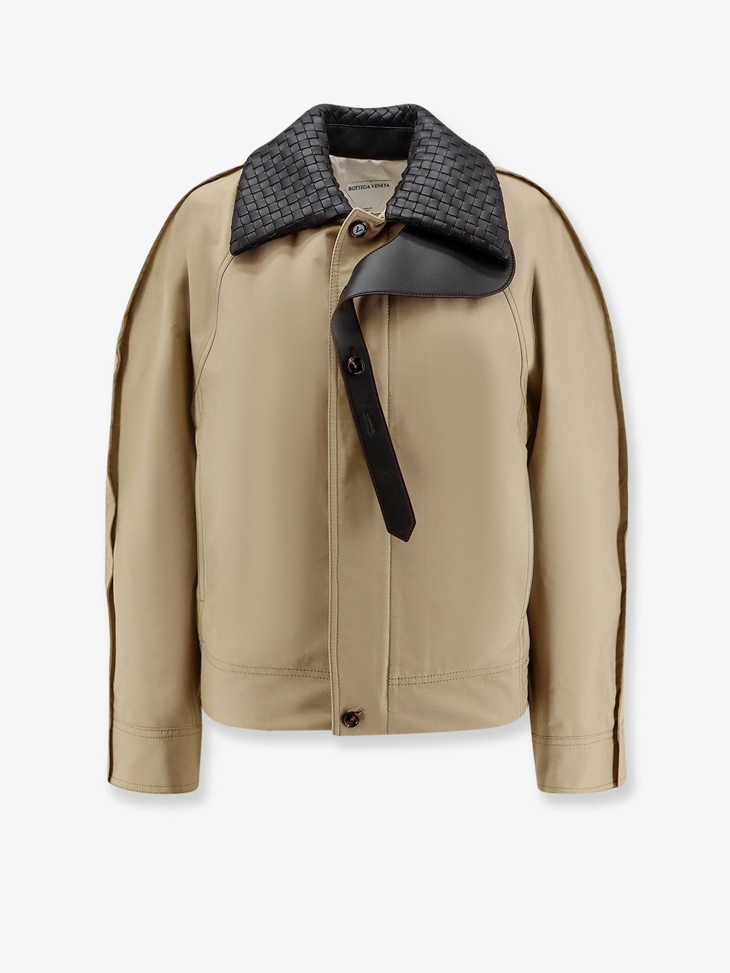 Bottega Veneta Cotton Jacket With Intrecciato Leather Collar
