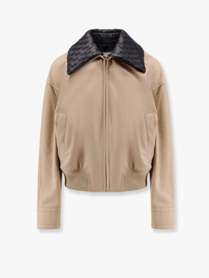 Bottega Veneta Cotton Twill Jacket With Intrecciato Leather Collar