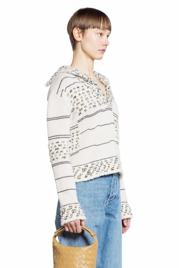 BOTTEGA VENETA Hooded Wool Sweater In Textured Stripe Knit