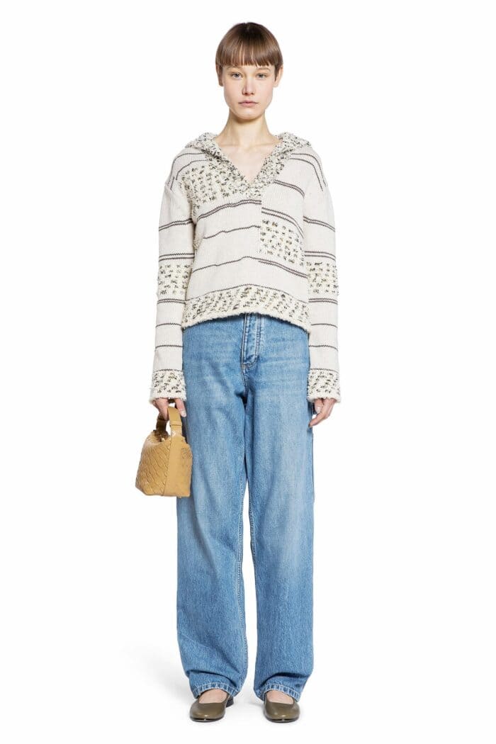 BOTTEGA VENETA Hooded Wool Sweater In Textured Stripe Knit