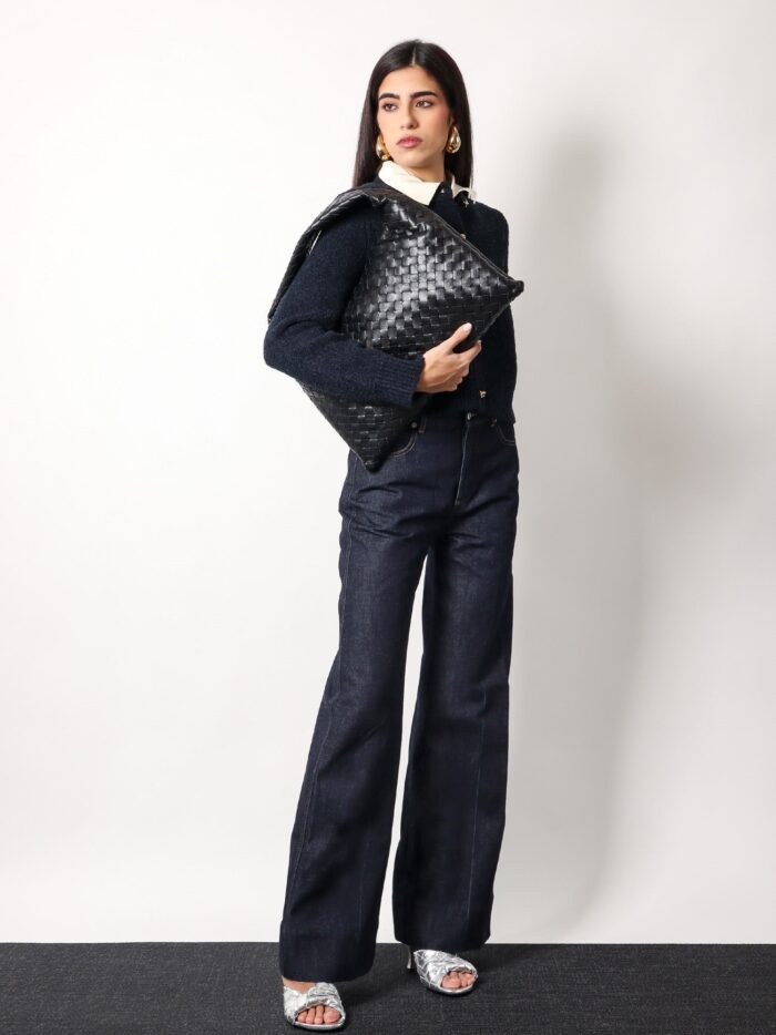 Bottega Veneta Hop Leather Shoulder Bag With Intrecciato Motif