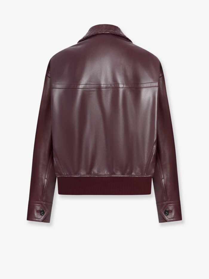 Bottega Veneta Leather Jacket With Intrecciato Motif Collar