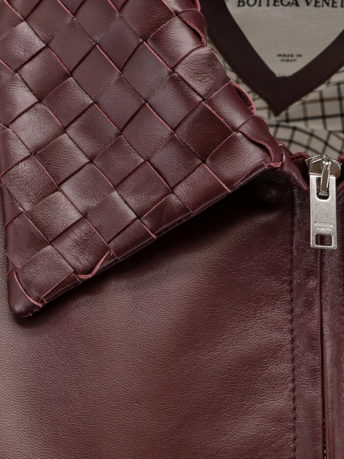 Bottega Veneta Leather Jacket With Intrecciato Motif Collar