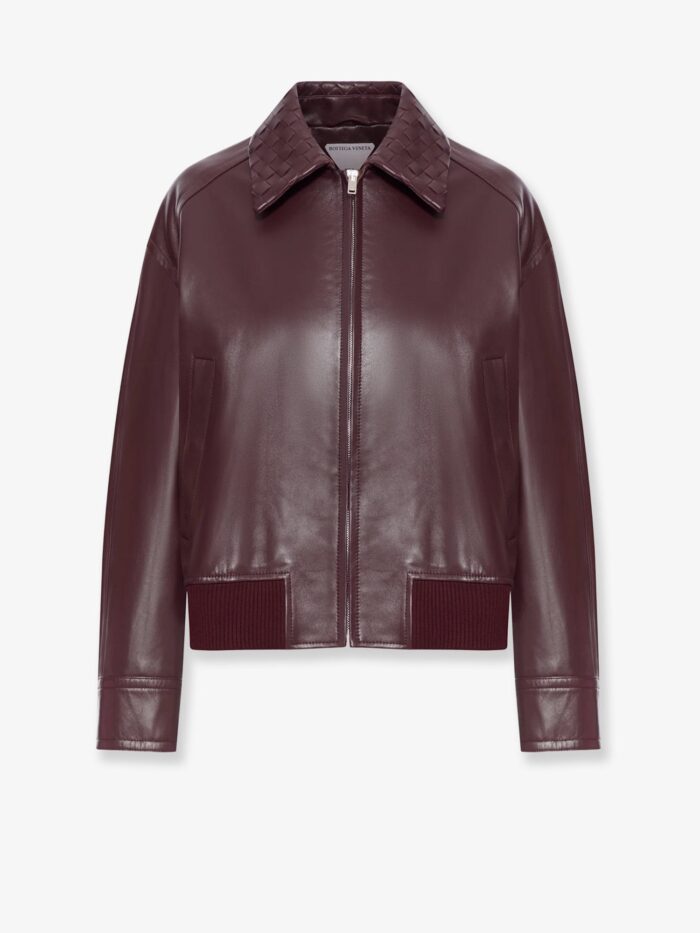 Bottega Veneta Leather Jacket With Intrecciato Motif Collar