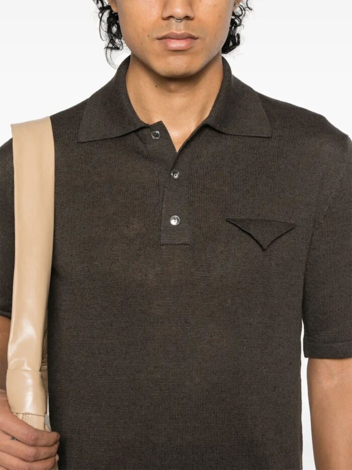 Bottega Veneta Light Linen And Cotton Polo Shirt With Triangle Detail