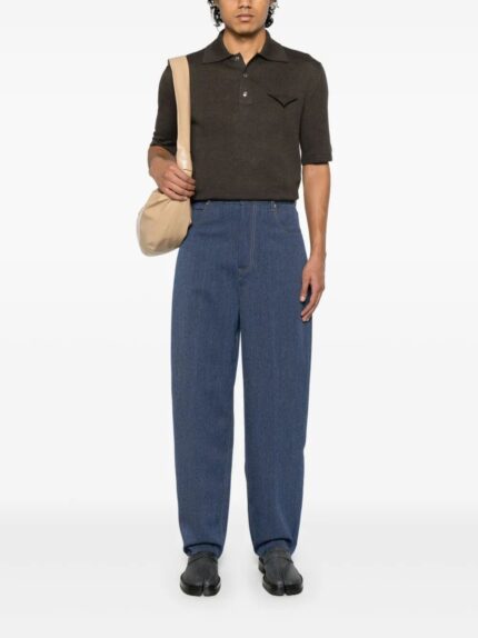 Bottega Veneta Light Linen And Cotton Polo Shirt With Triangle Detail
