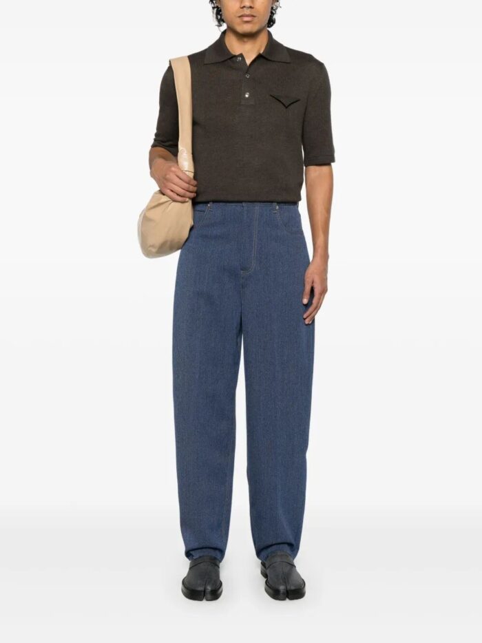Bottega Veneta Light Linen And Cotton Polo Shirt With Triangle Detail