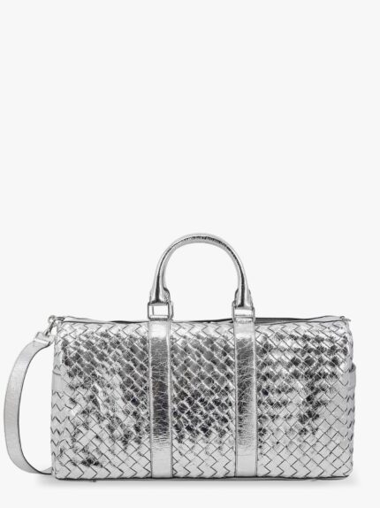 Bottega Veneta Silver Leather Duffle Bag With Intrecciato Motif