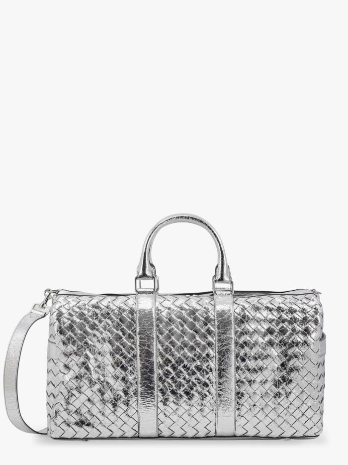 Bottega Veneta Silver Leather Duffle Bag With Intrecciato Motif