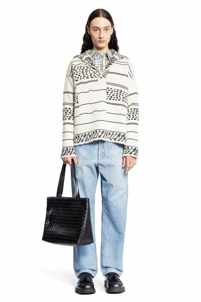 BOTTEGA VENETA Textured Stripes Polo Sweater