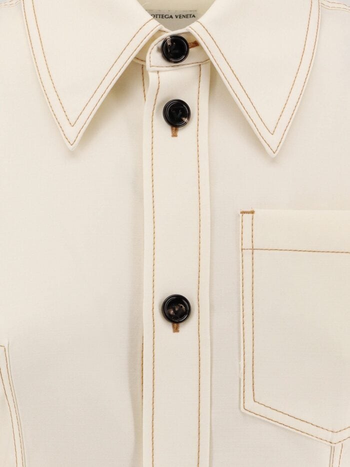 Bottega Veneta Traverl Light Wool Shirt With Maxi Pointed Collar