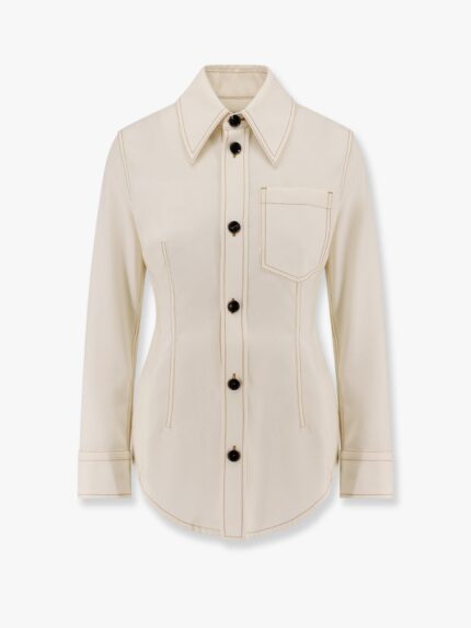 Bottega Veneta Traverl Light Wool Shirt With Maxi Pointed Collar