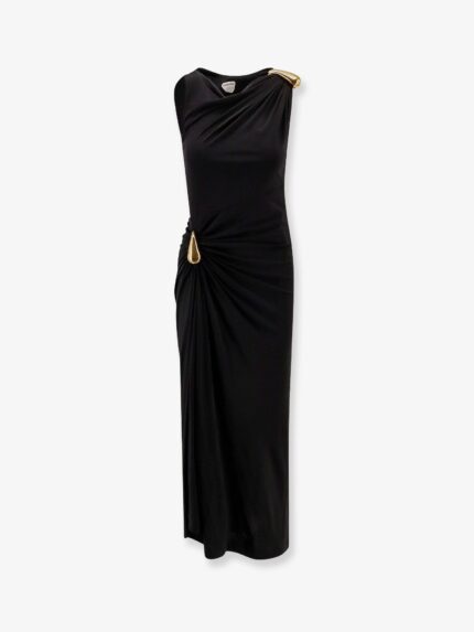 Bottega Veneta Viscose Long Dress With Gold Metal Details