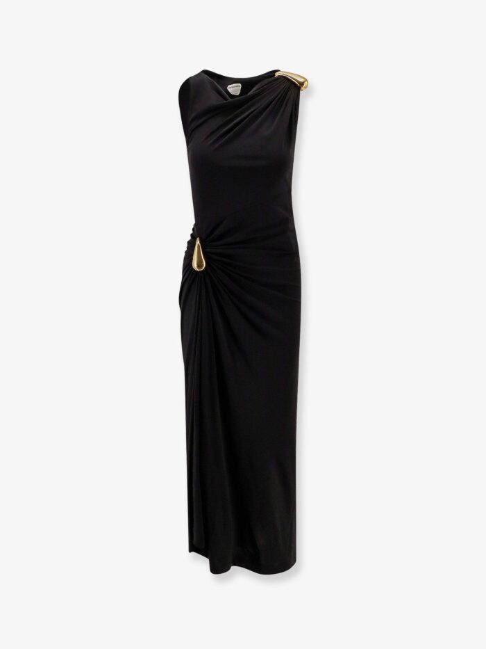 Bottega Veneta Viscose Long Dress With Gold Metal Details